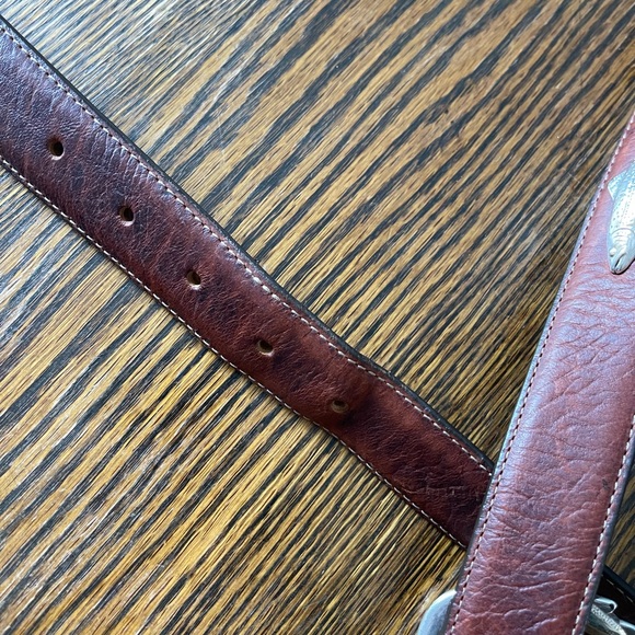 L.L. Bean Men’s XL Leather Belt Brown Leather silver - Picture 7 of 7